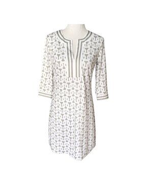 Gretchen Scott Split Neck Jersey Dress Loop De Lu Neutral White Gray Size Small